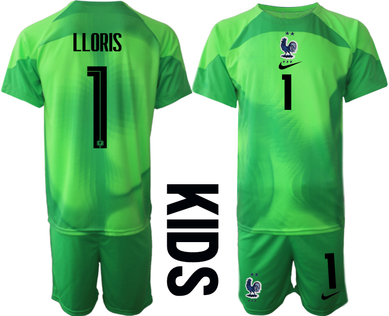 Youth 2022 World Cup National Team France green goalkeeper #1 Soccer Jersey->youth soccer jersey->Youth Jersey